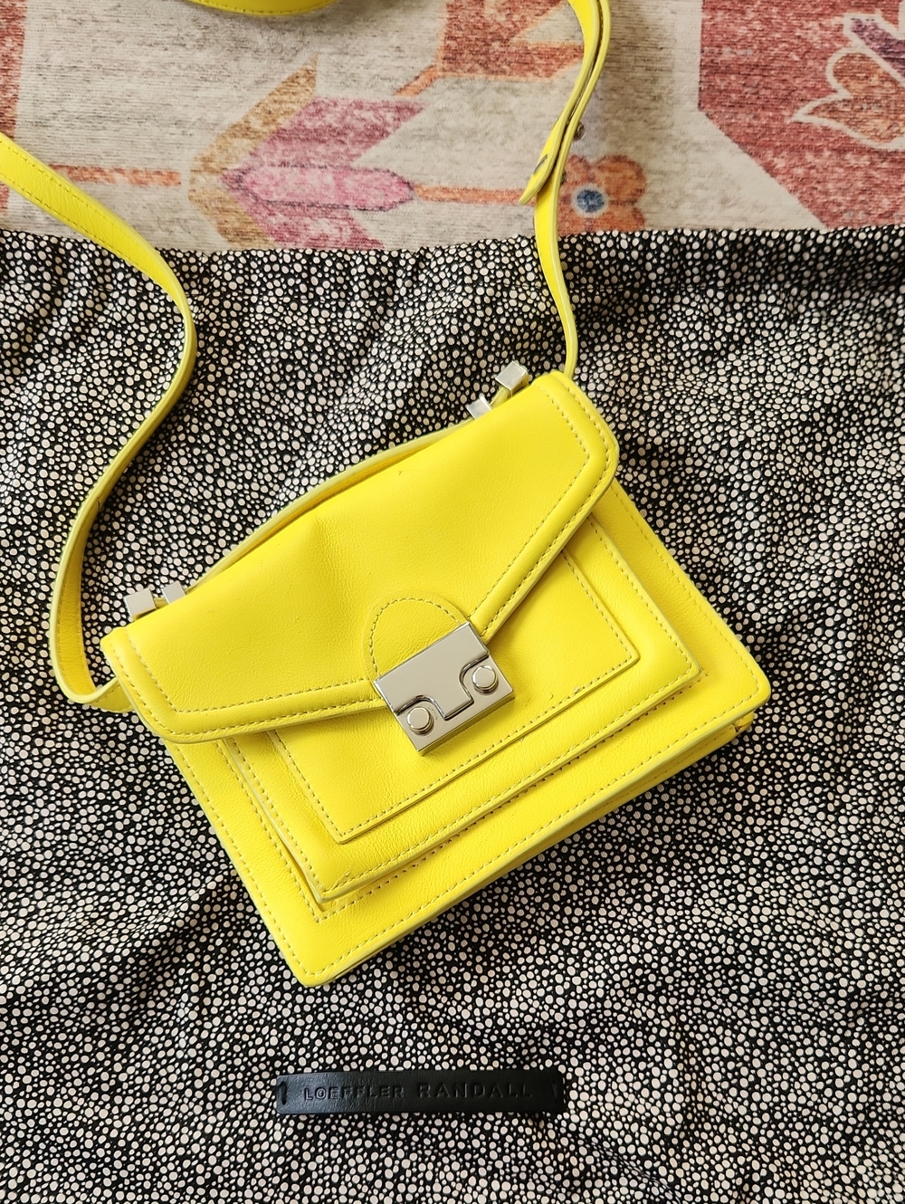 Loeffler Randall Bright Yellow Leather Crossbody Bag Silver Lock